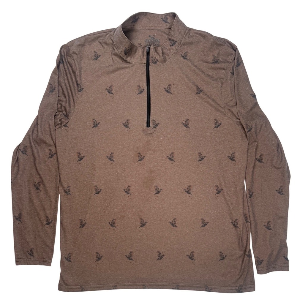 Kevins Mens Brown Bird Print Quarter Zip Pullover‎ Long Sleeve Shirt Large